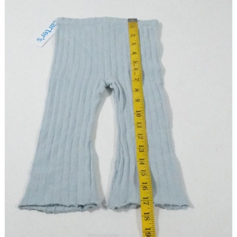 Carter's Pants Baby Girls 18M Light Blue Ribbed Knit Flare Bow Trim Bottoms